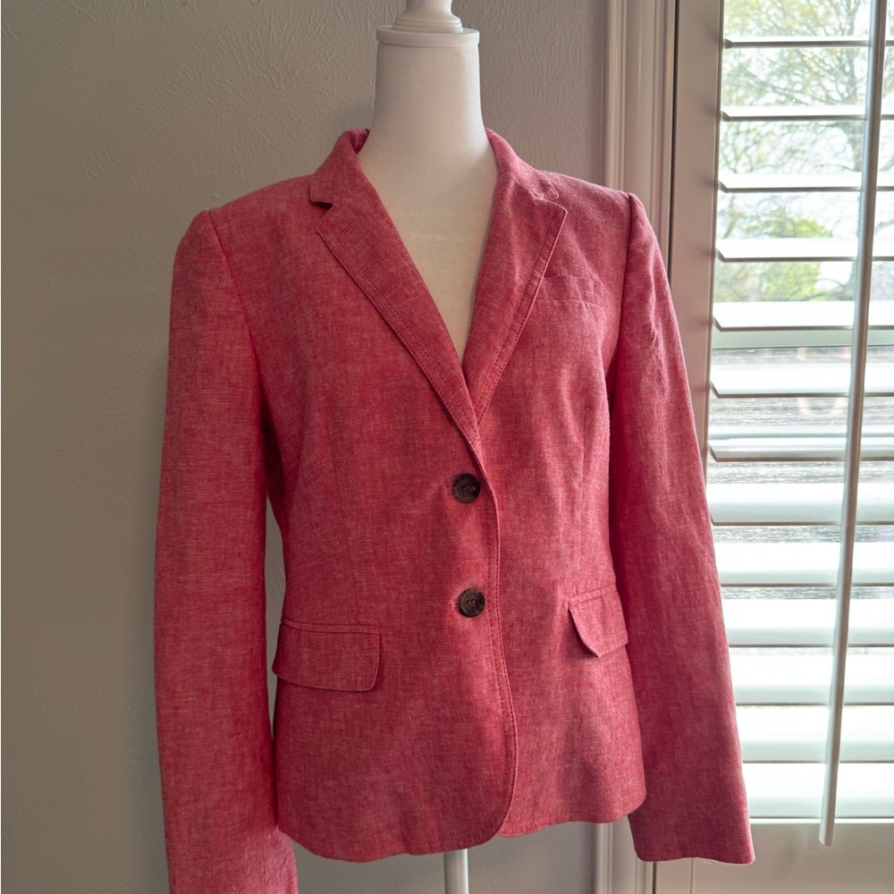 J. Crew Pink Linen-Blend Tailored Blazer